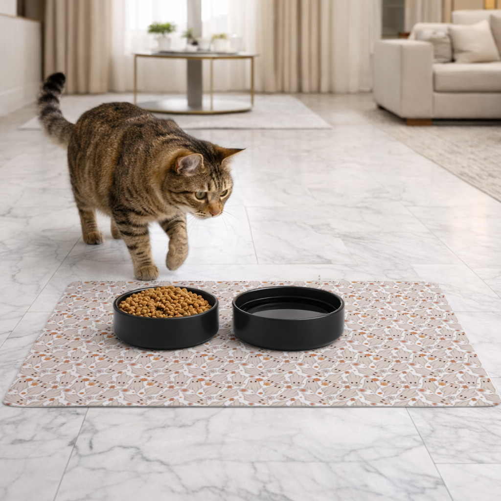 Retro Floral Cute Ghost Seamless Pattern Pet Feeding Mat