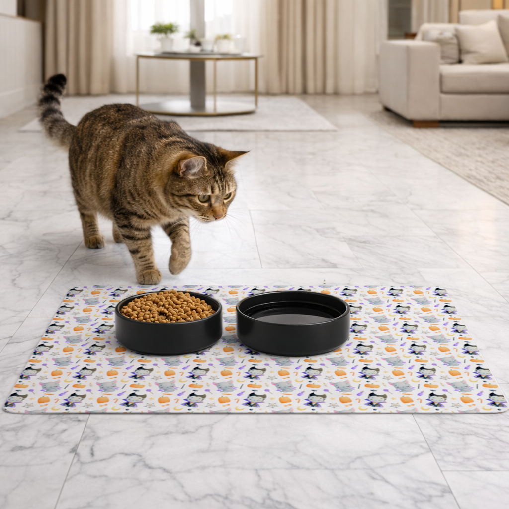 Cute Vampire and Bat Halloween Seamless Pattern Pet Feeding Mat
