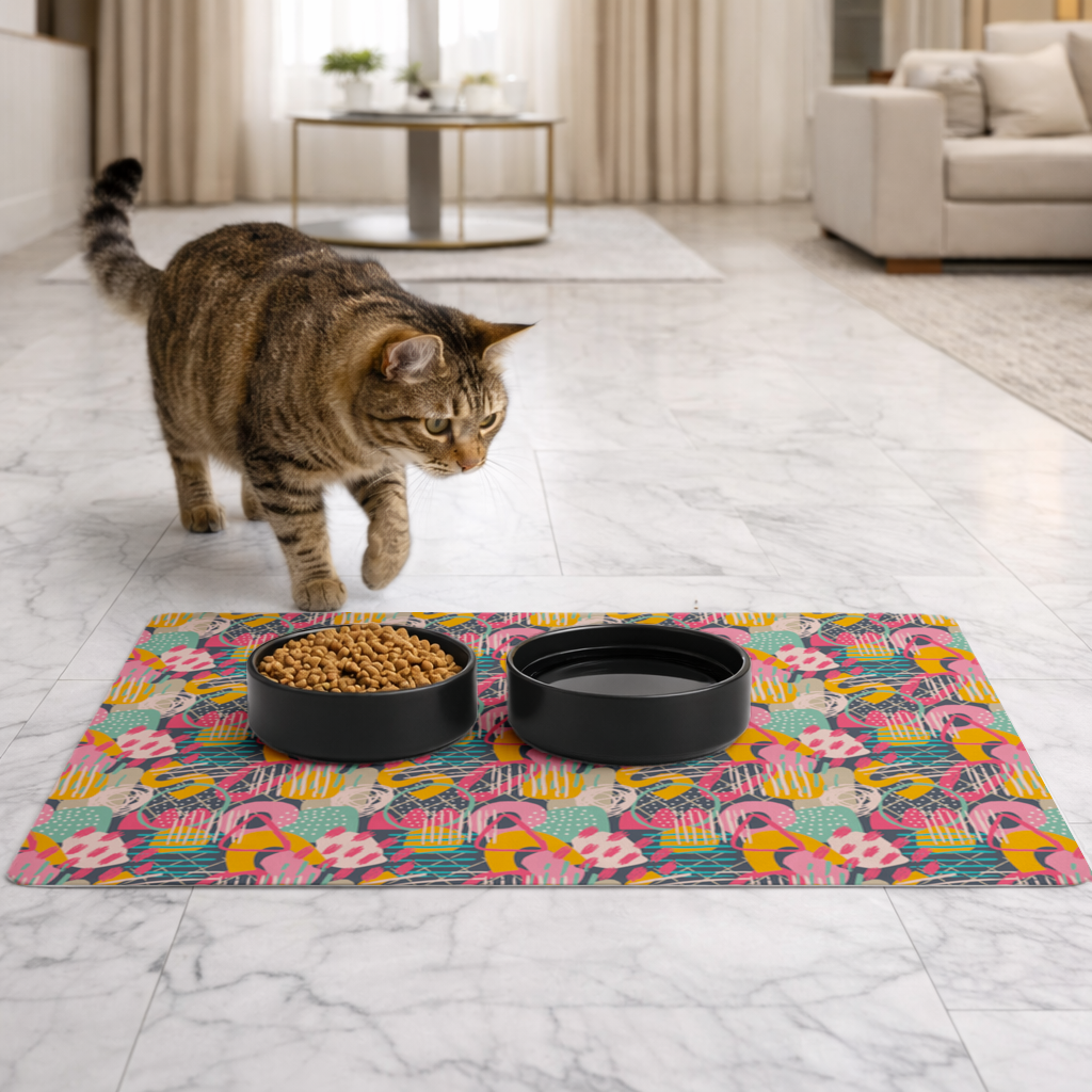 Abstract Geometric Doodle Pet Feeding Mat