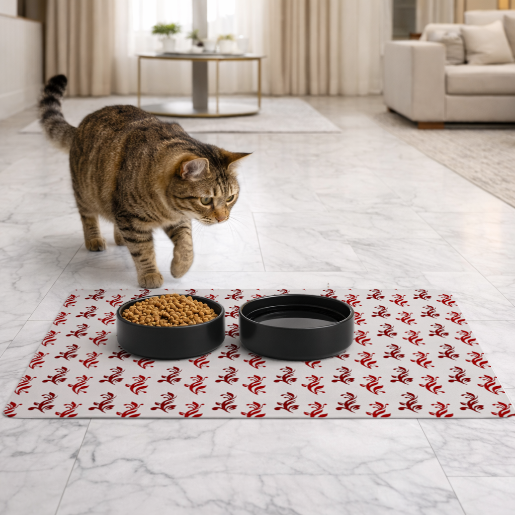 Burgundy Baroque Swirls Pet Feeding Mat