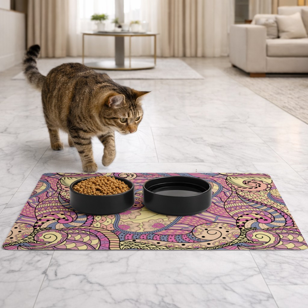 Psychedelic Zentangle Floral Pet Feeding Mat
