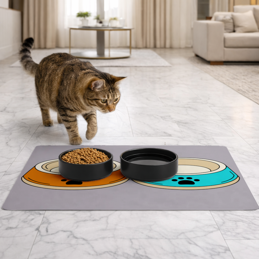 Paw Pattern Feeding Mat Grey Pet Feeding Mat