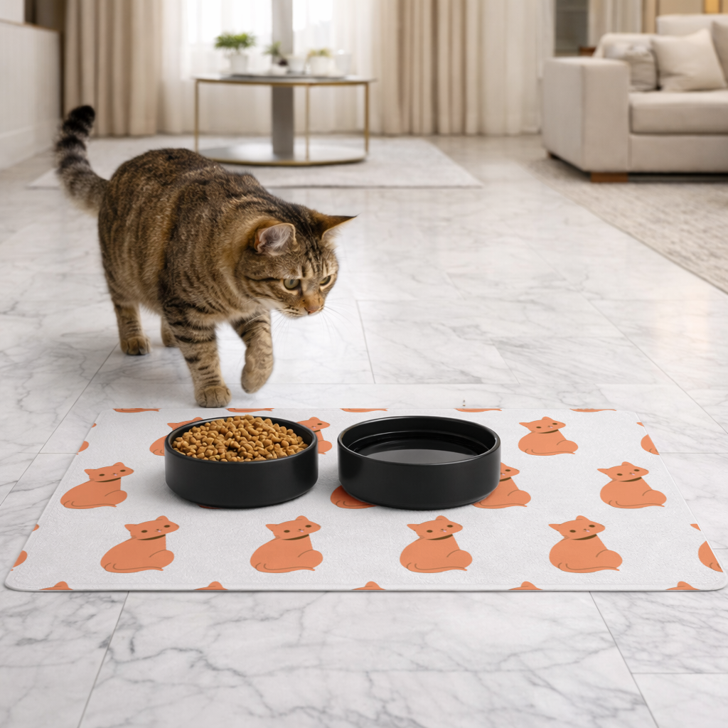 Kawaii Orange Cat Blep Pet Feeding Mat