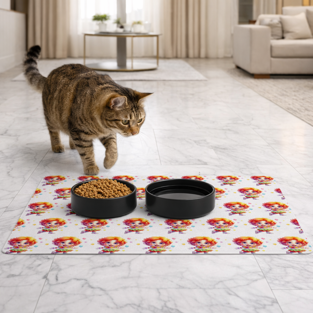 Cute Rainbow Hair Happy Clown Pet Feeding Mat