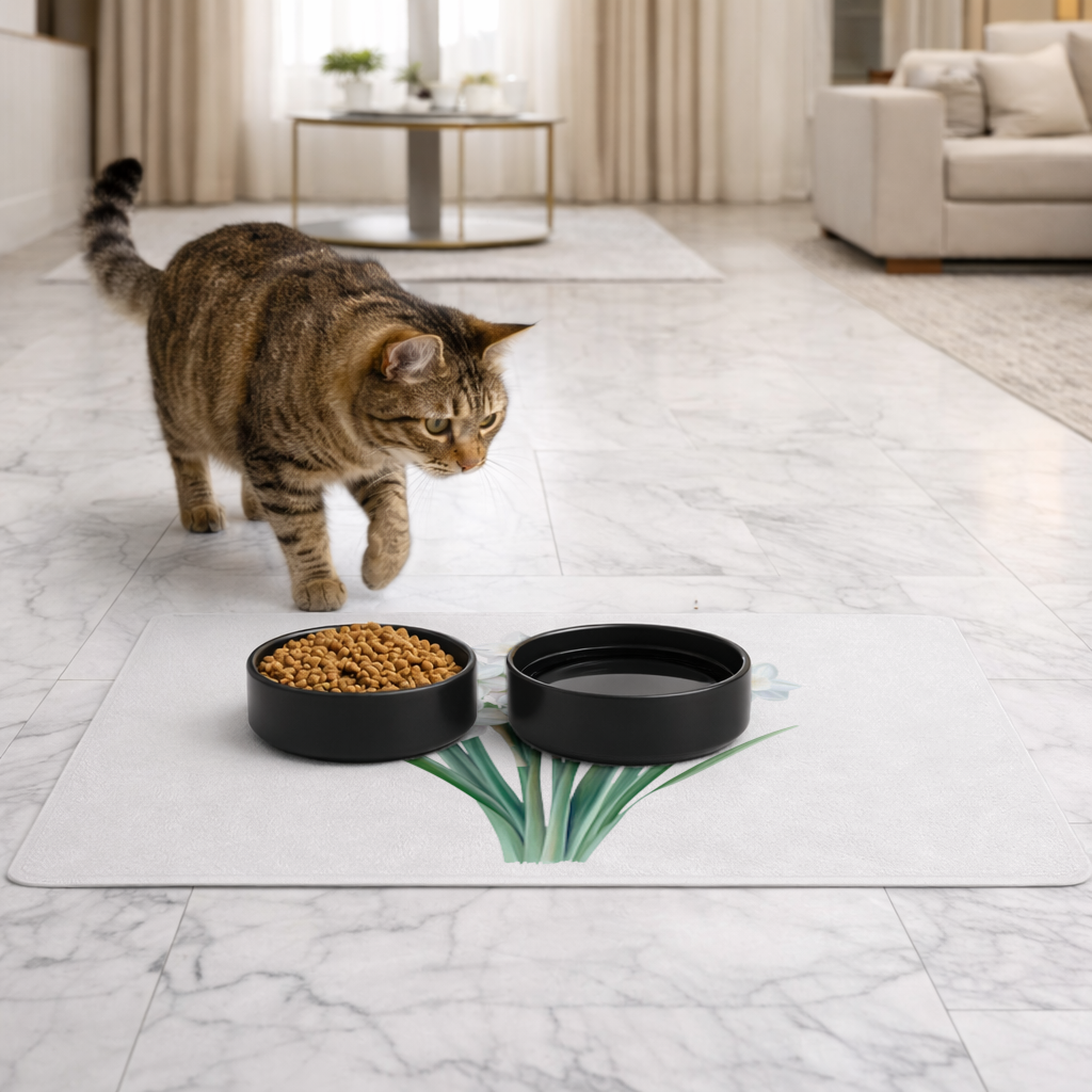 White Daffodil Bouquet Botanical Pet Feeding Mat