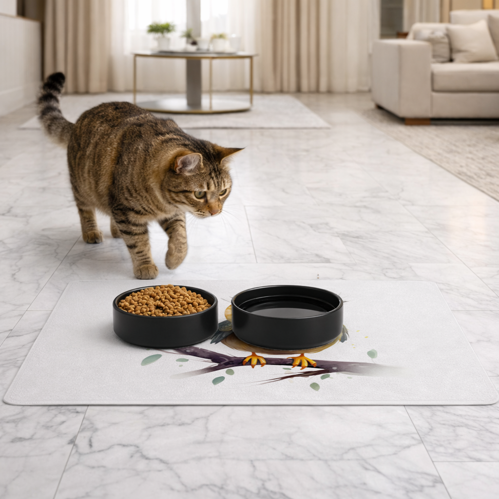Grumpy Yellow Owl Pet Feeding Mat