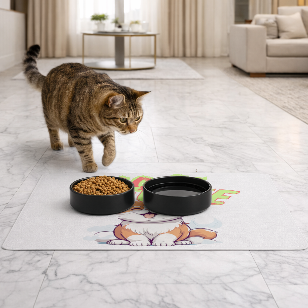 Cute Orange Cat Love Me Pet Feeding Mat