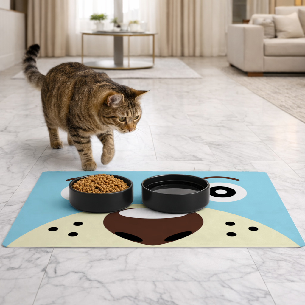 Teddy Bear Pooli-Cute Blue Bear Pooli Face Pet Feeding Mat