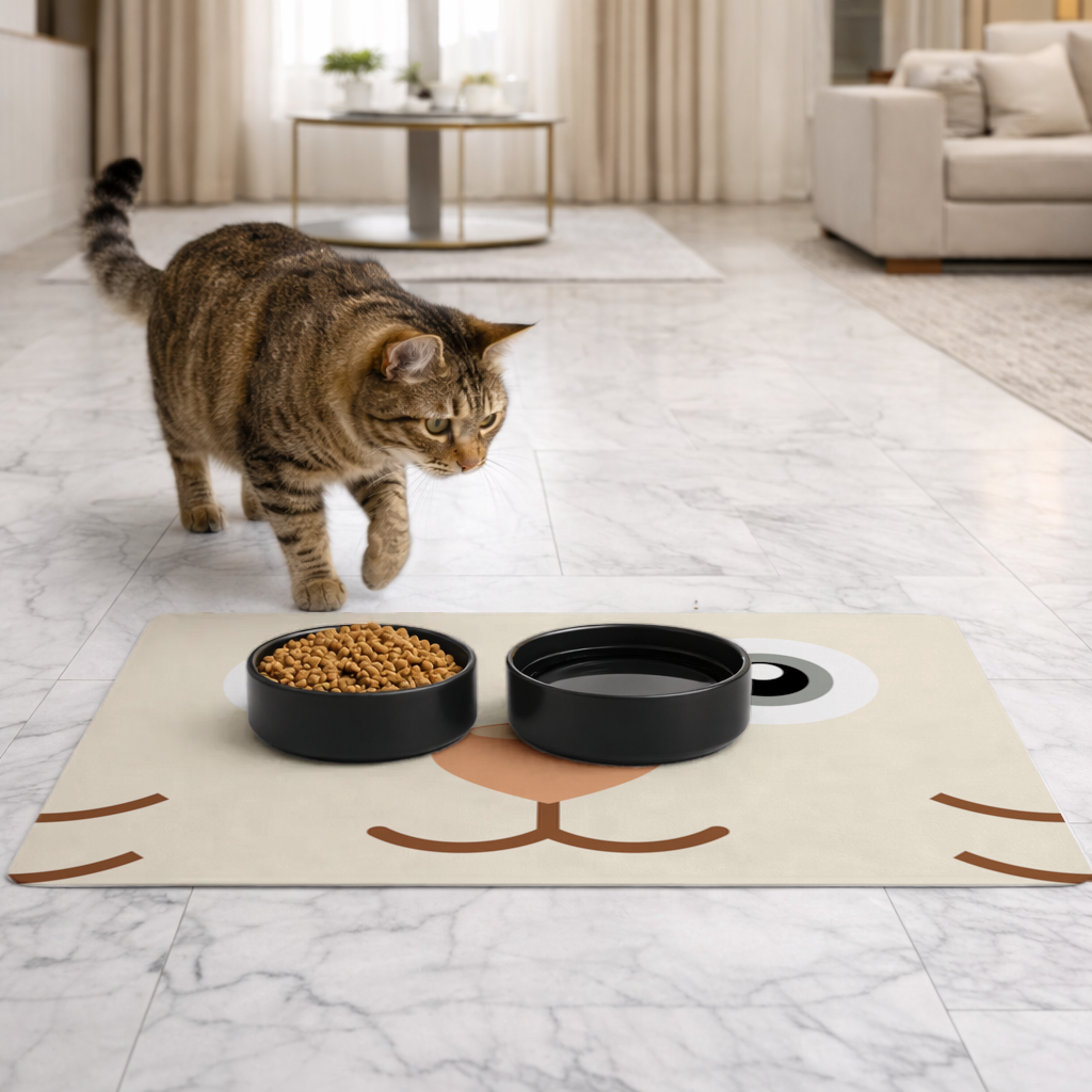 Mavi Ayı Pooli-Kedi Pedro yüz deseni Evcil Hayvan Besleme Matı