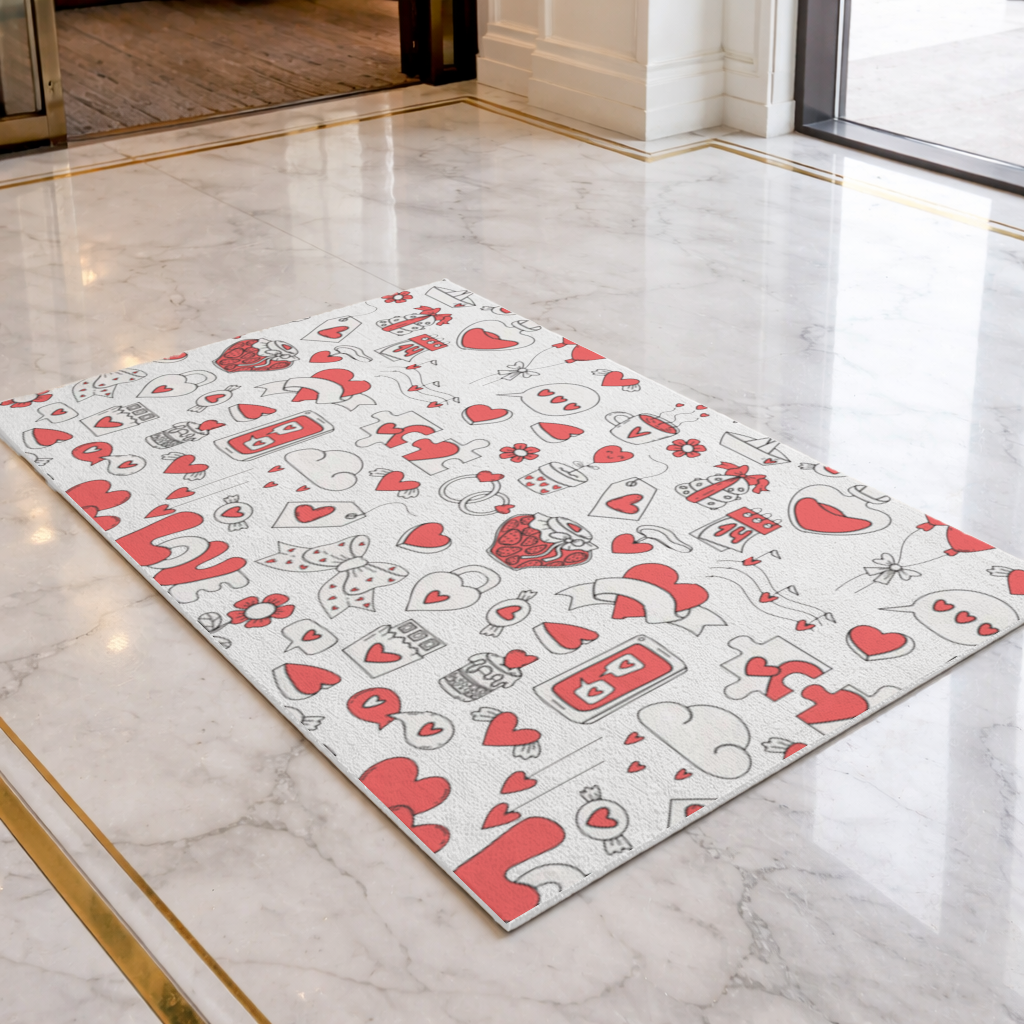 Valentines Day Doodle Love Heart Pattern Cute Design Doormat