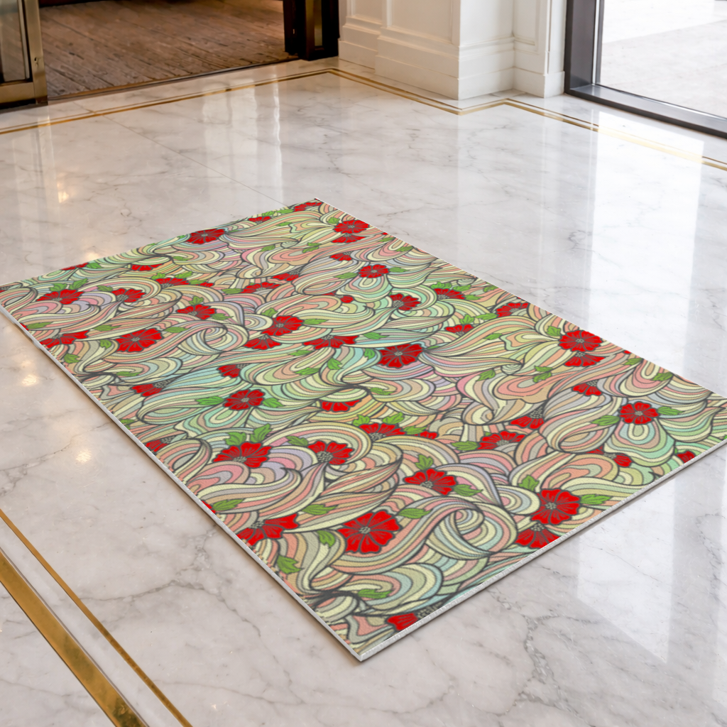 Floral Retro Wavy Pattern Doormat