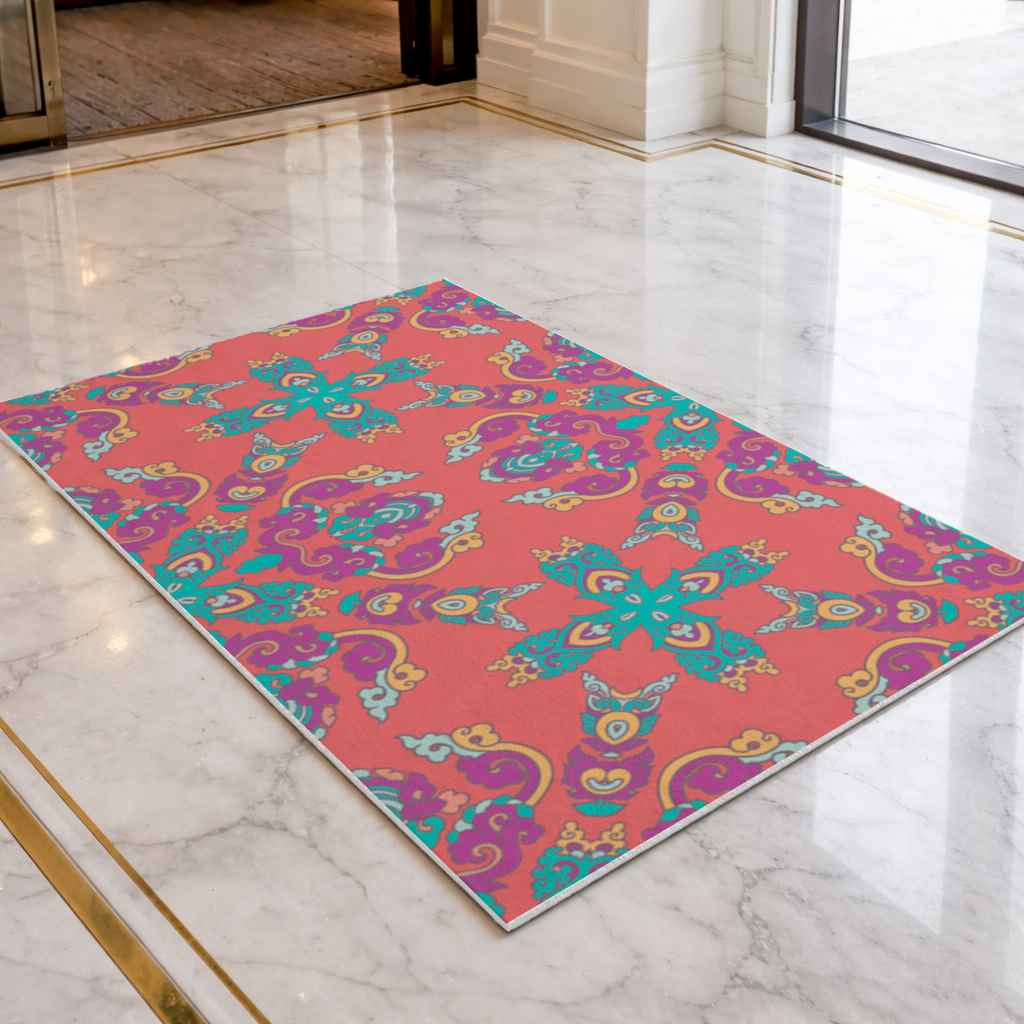 Vibrant Red Oriental Mandala Pattern Doormat