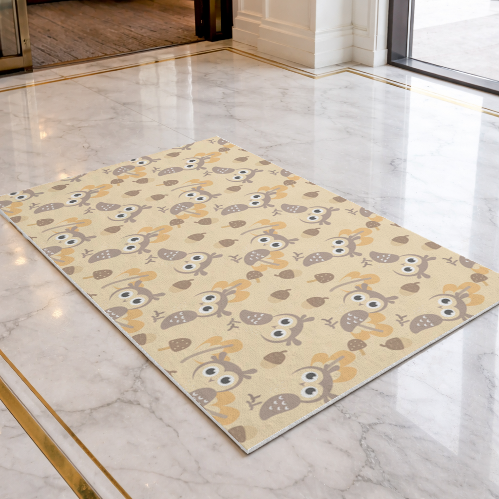 Cute Owl and Acorn Autumn Seamless Pattern Doormat