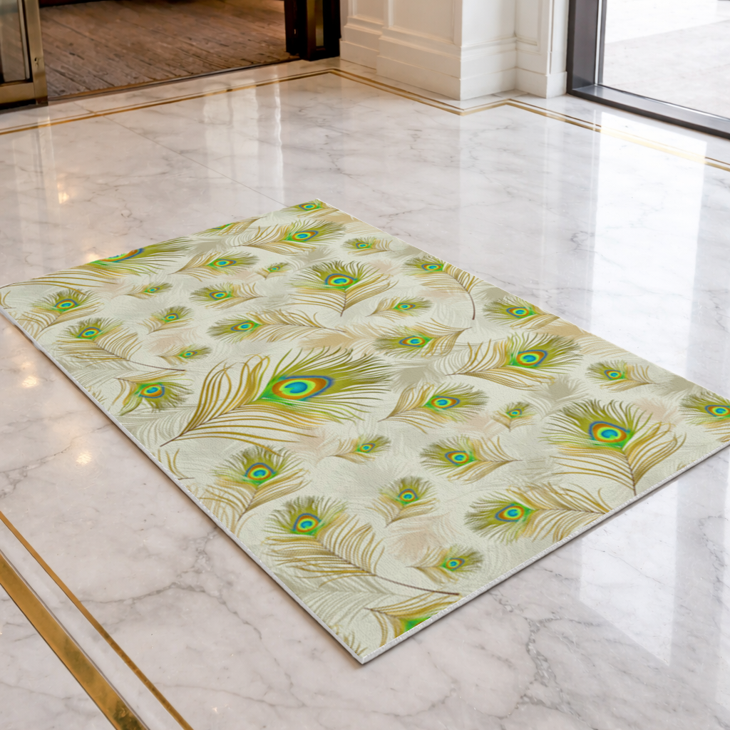 Elegant Peacock Feathers and Exotic Nature Seamless Pattern Doormat