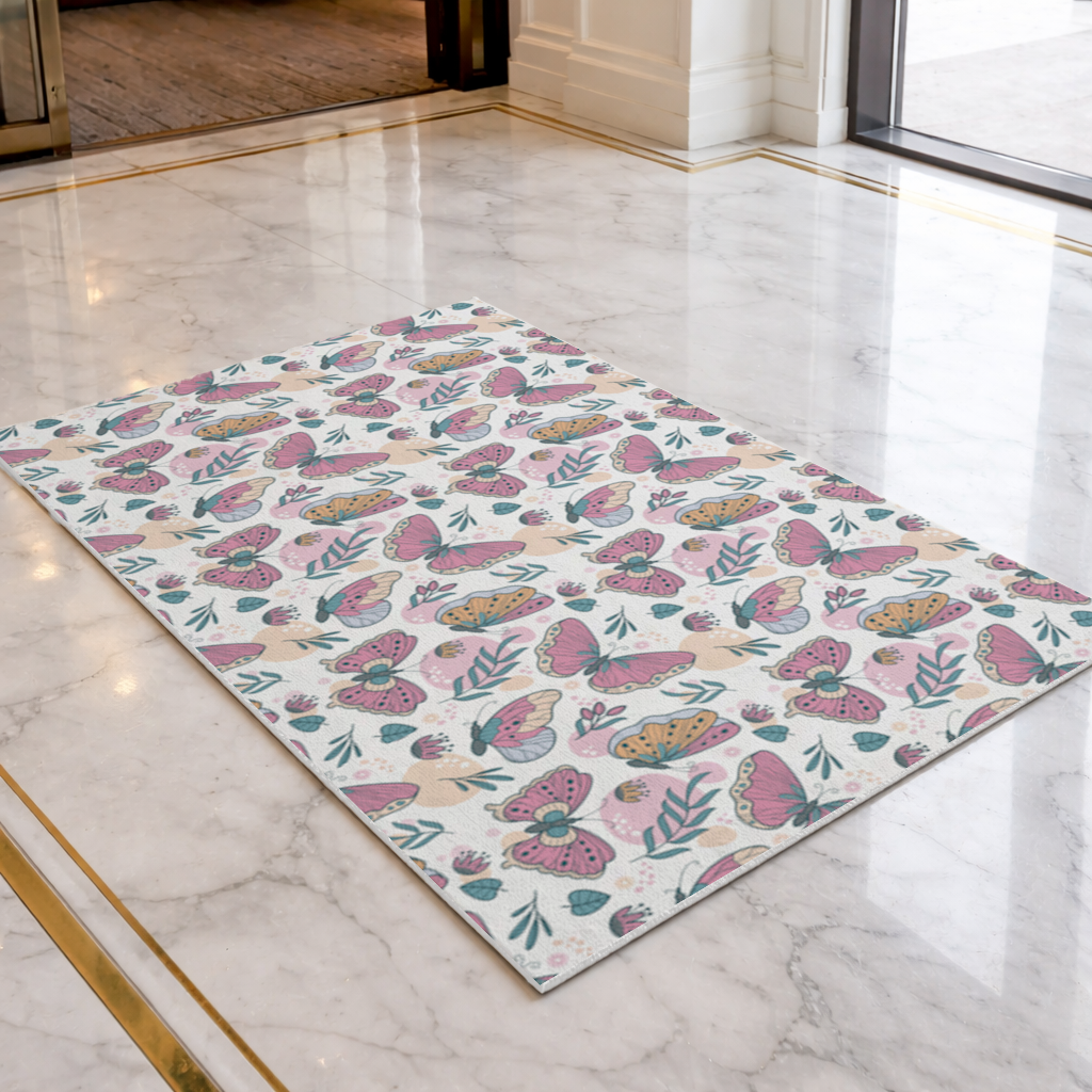 Pastel Butterflies and Botanical Leaves Seamless Pattern Doormat