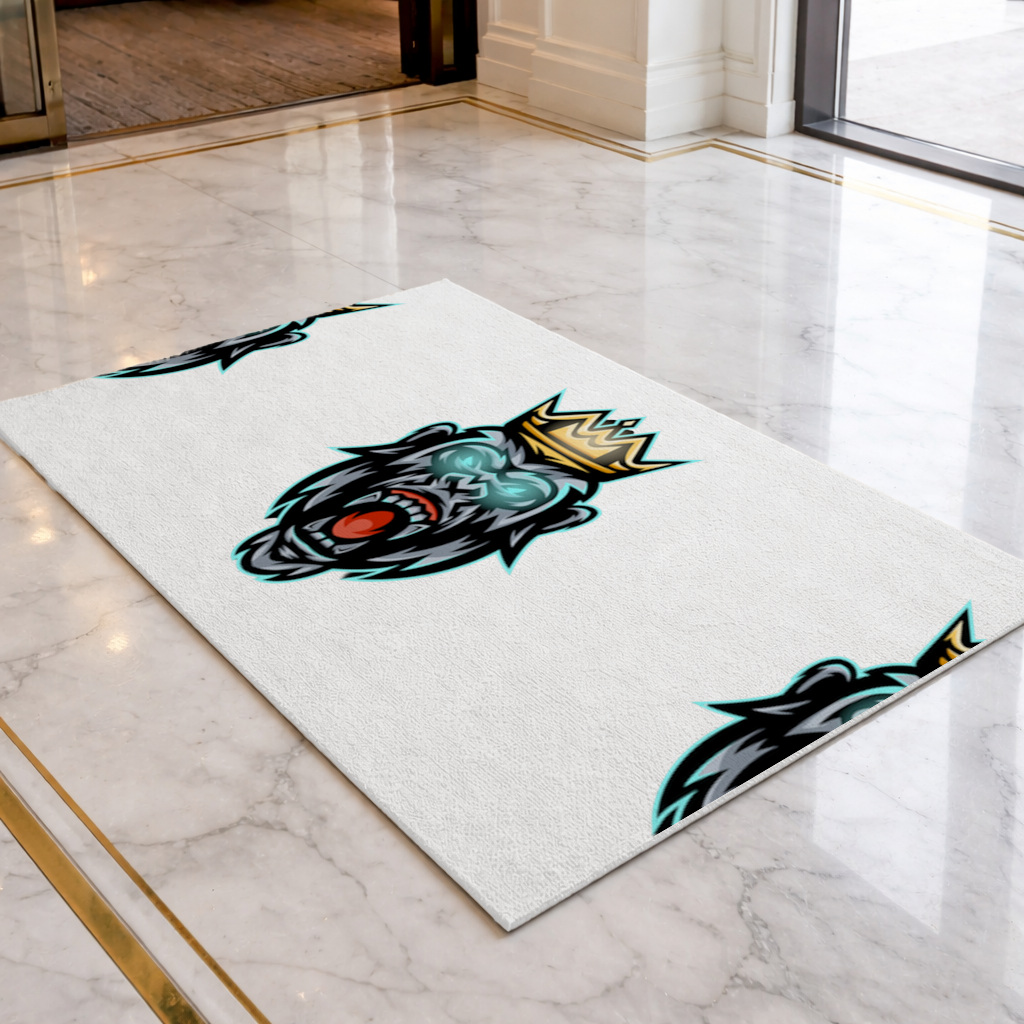 Taçlı Öfkeli Goril Kral Grafiği - Neon Detaylı Maskot Kapı Önü Paspası