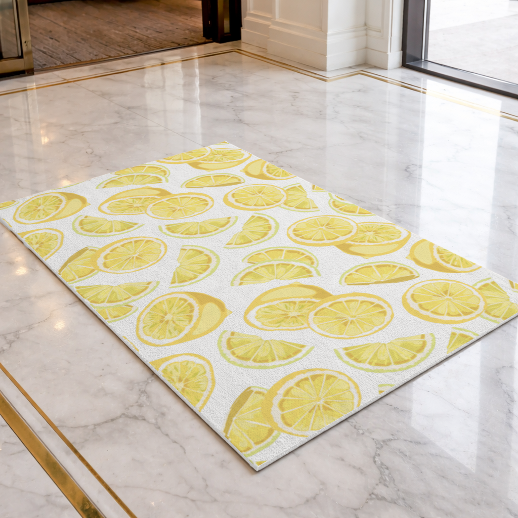 Taze Limon Dilimli Canlı Yaz Deseni Kapı Önü Paspası