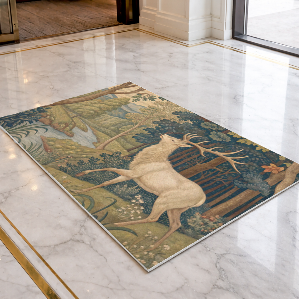 Orman Manzarasında Asil Geyik Klasik Sanat İllüstrasyonu Kapı Önü Paspası