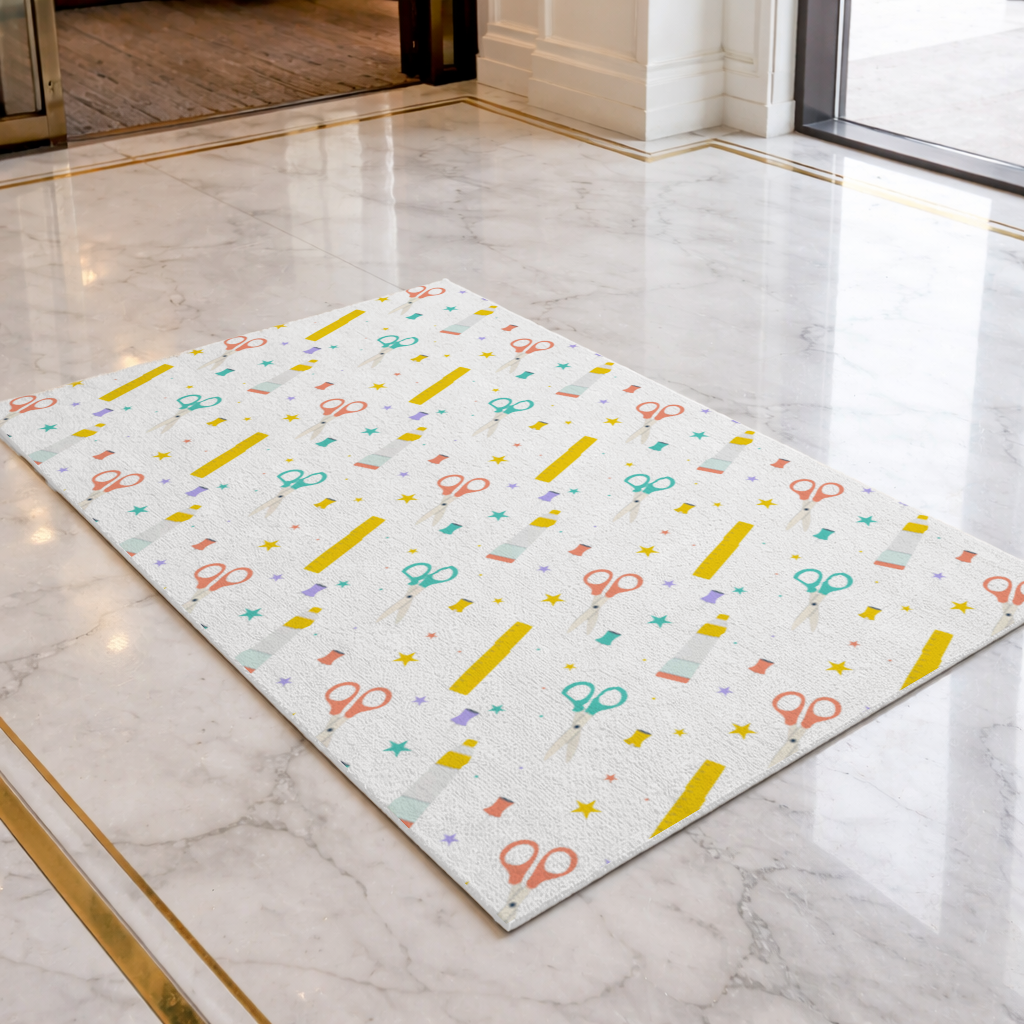 Colorful School and Stationery Supplies Pattern Doormat