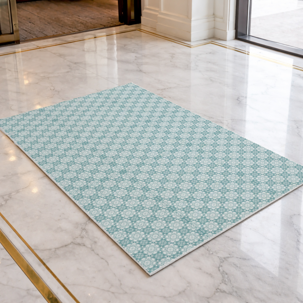 Blue Pixelated Geometric Ornament Pattern Doormat