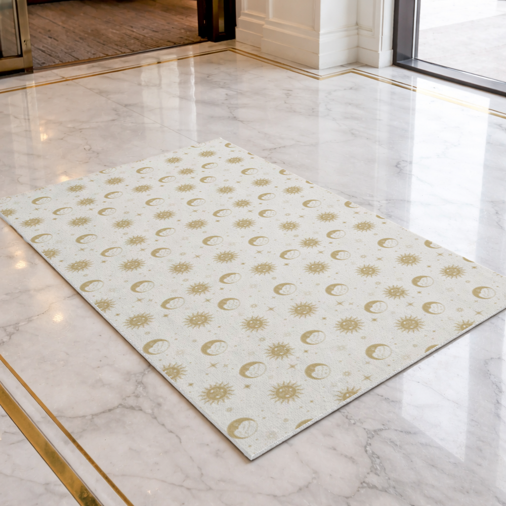Golden Sun and Moon Mystical Pattern Doormat