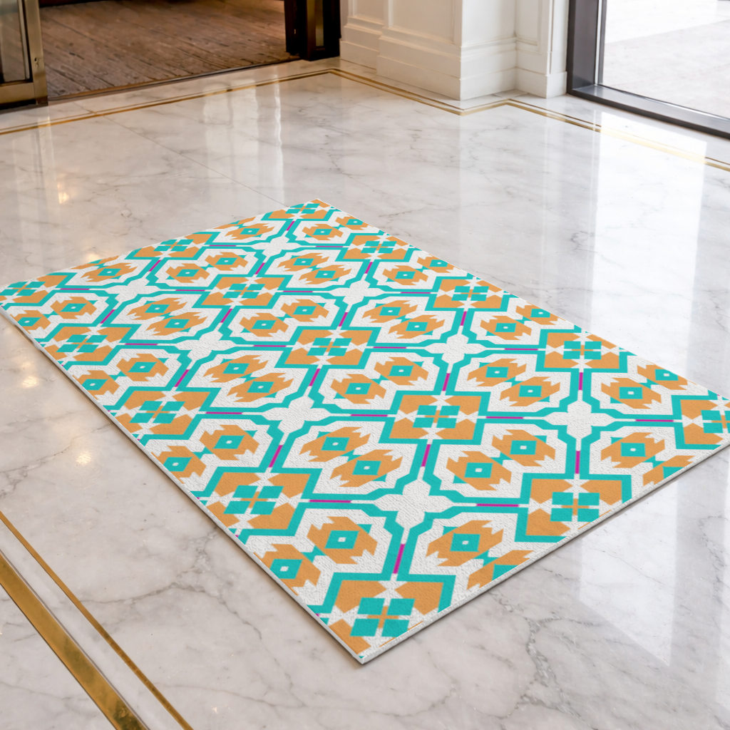 Orange and Turquoise Geometric Pattern Doormat