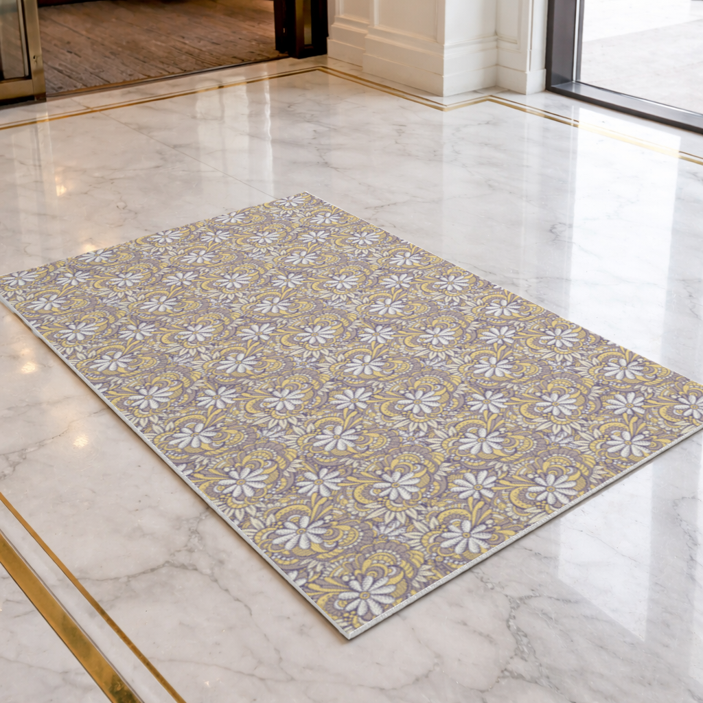 Retro Floral Doodle and Mandala Pattern Doormat
