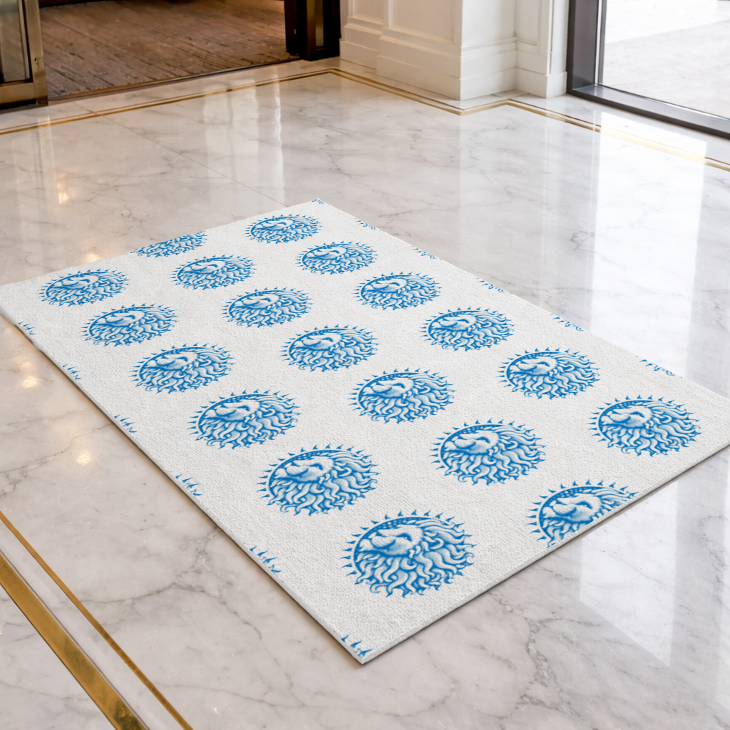Leo Zodiac Sun and Moon Blue Motif Doormat