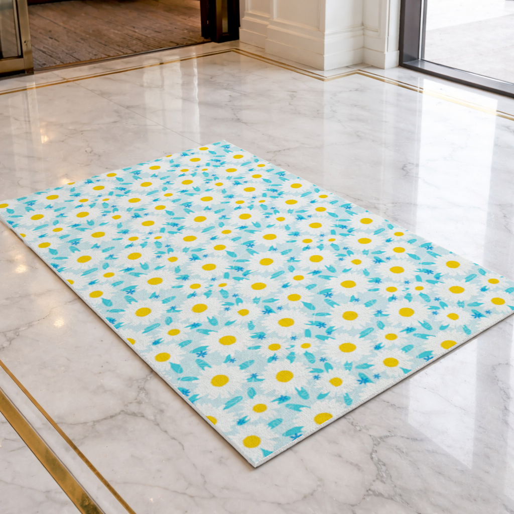 Daisy Garden and Turquoise Leaves Pattern Doormat
