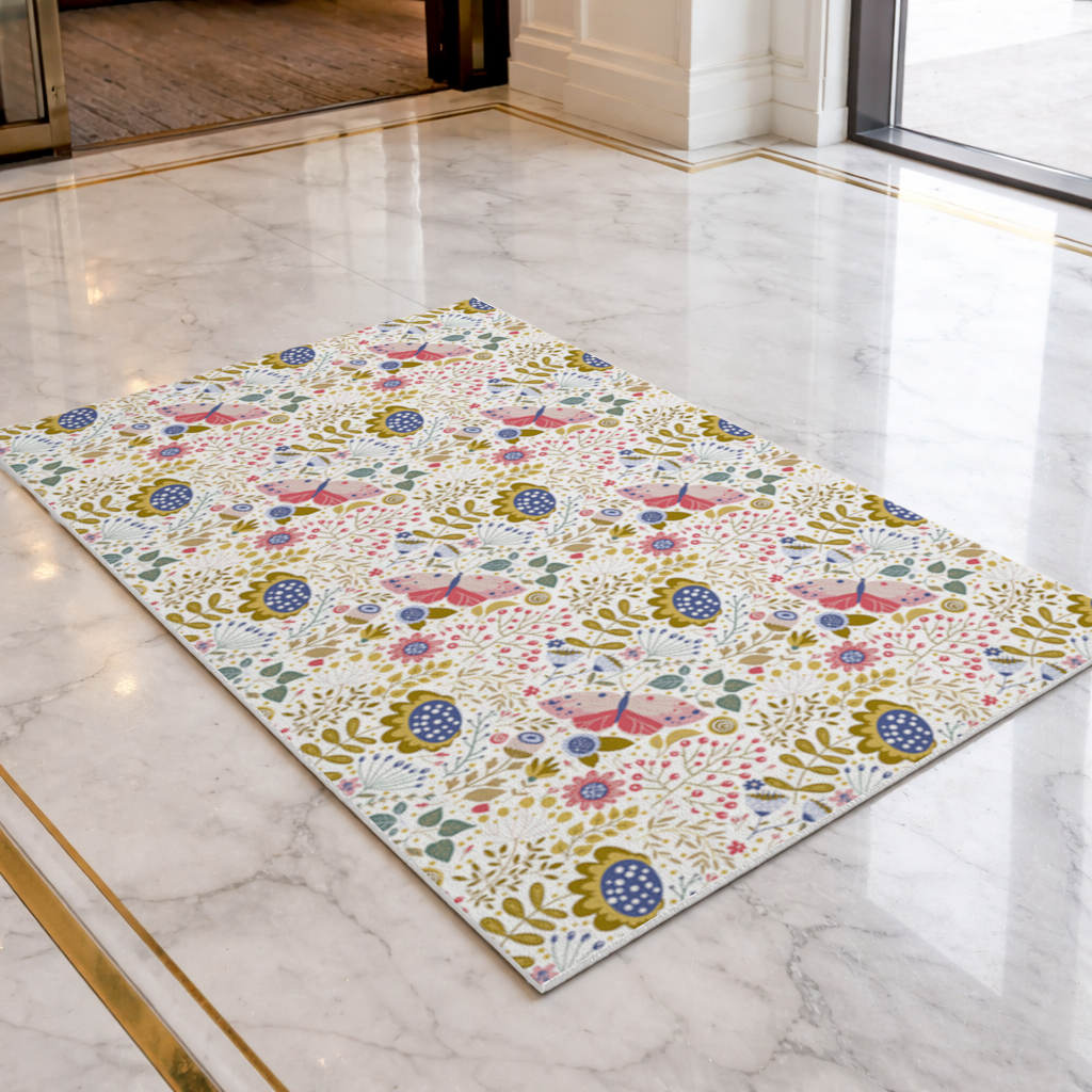 Folk Art Floral and Butterfly Pattern Doormat