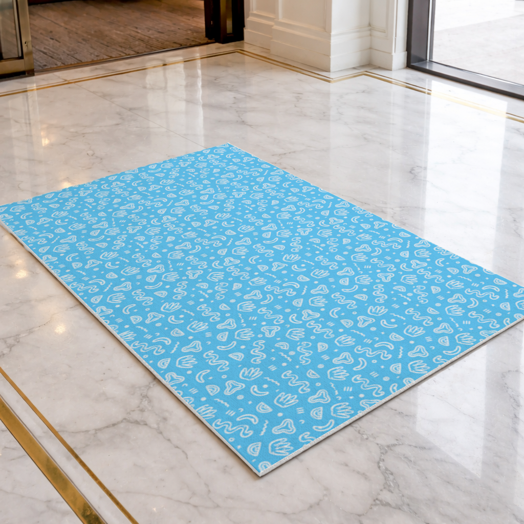 Blue Abstract Doodle Doormat