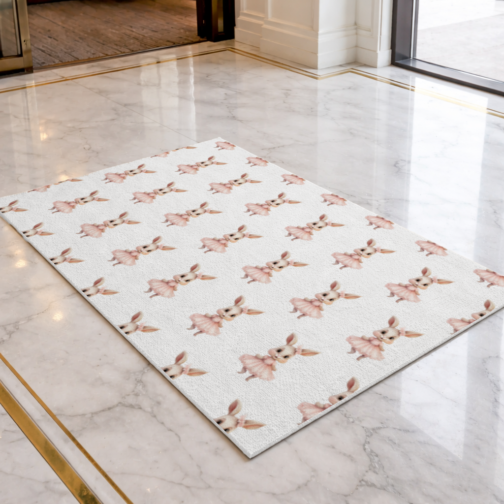 Kawaii Rabbit in Pink Ruffled Dress Doormat