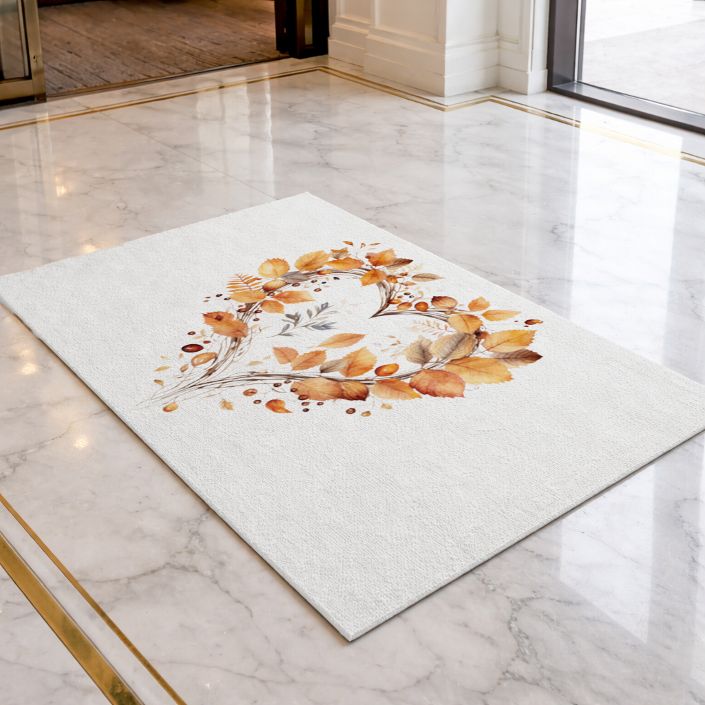 Orange Autumn Leaves Heart Doormat