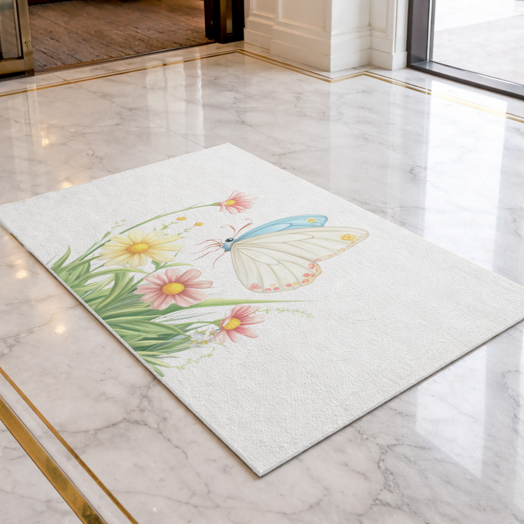 Whimsical Pastel Butterfly and Wildflowers Doormat
