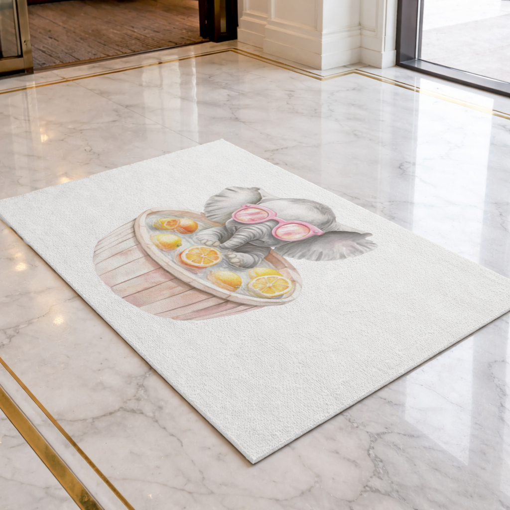 Baby Elephant in Pink Sunglasses Citrus Bath Doormat