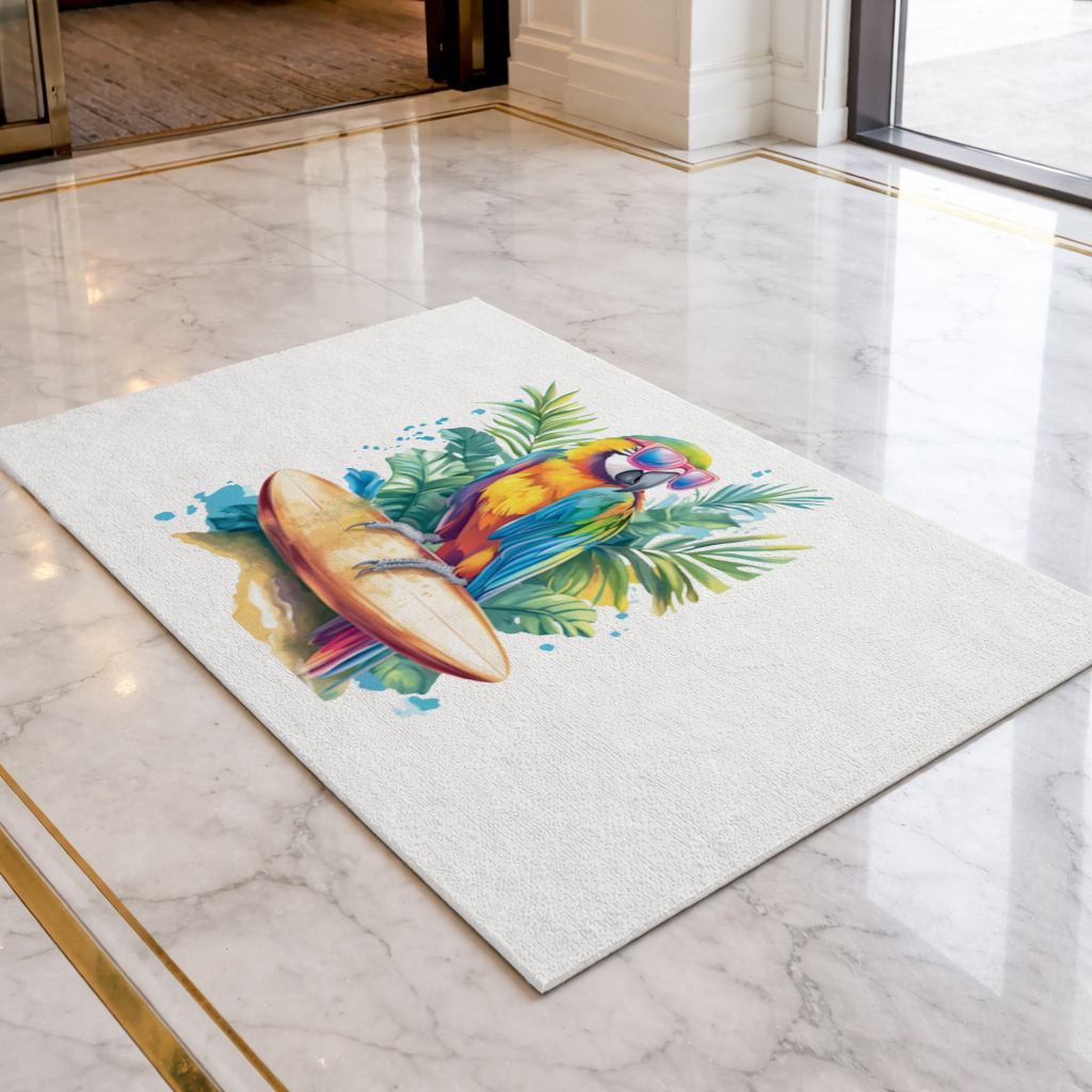 Surfing Parrot with Pink Sunglasses Doormat