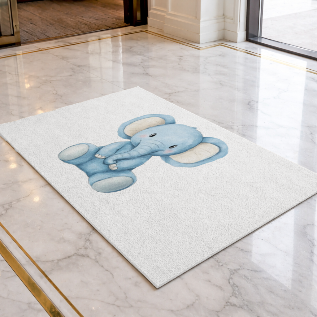 Cute Blue Watercolor Baby Elephant Doormat