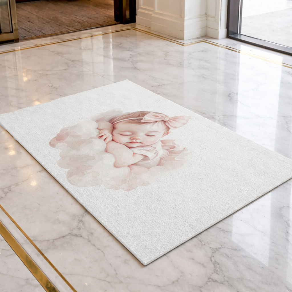 Sleeping Baby Girl with Pink Bow Doormat