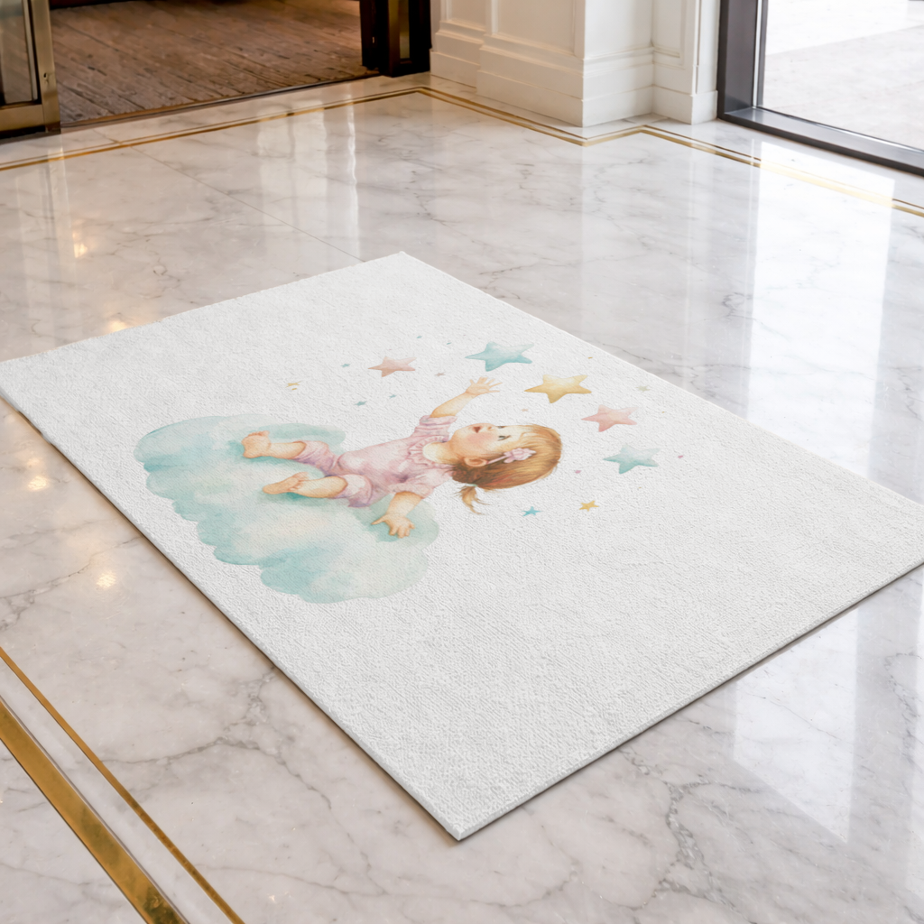 Baby Girl Reaching for Stars on a Cloud Doormat