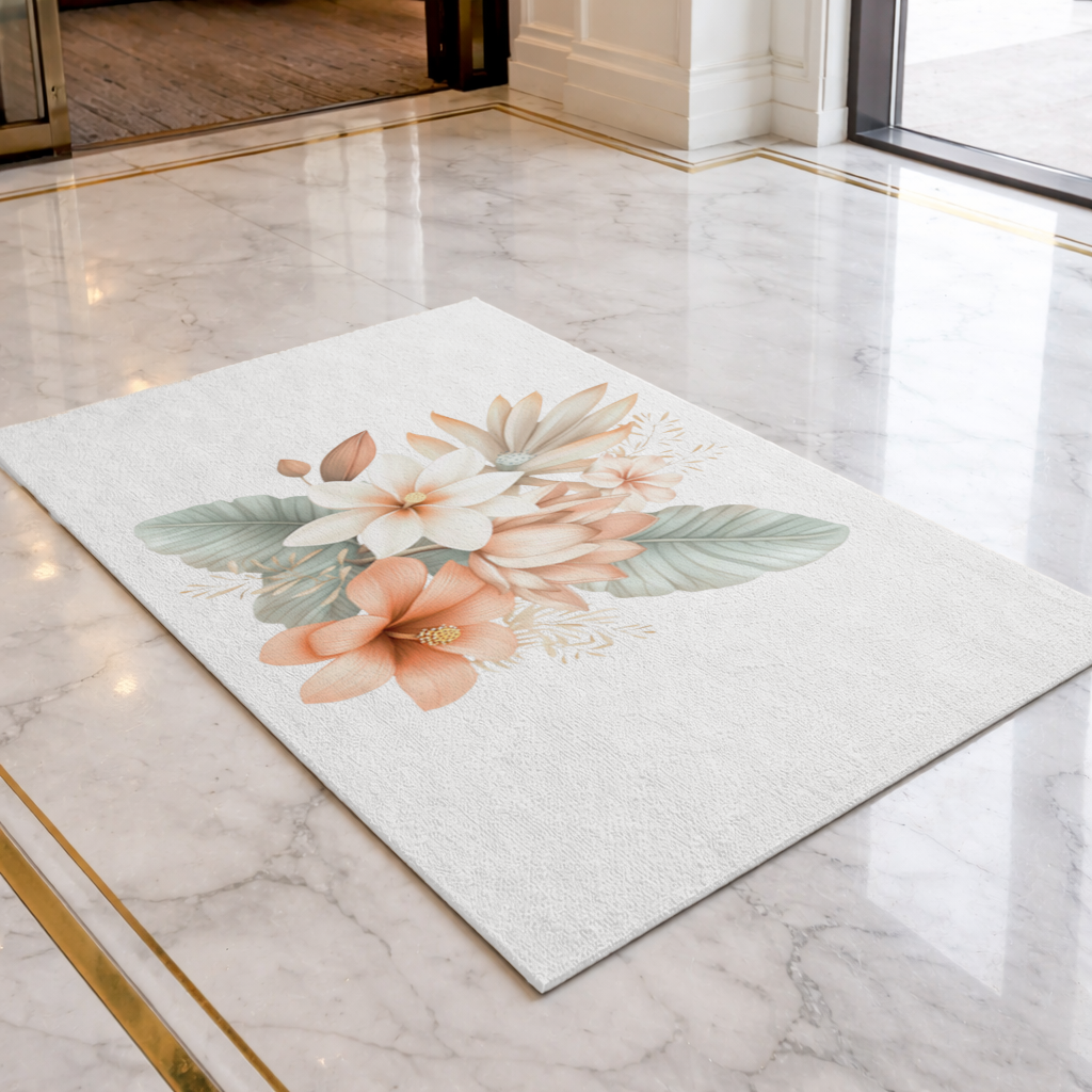 Soft Peach Tropical Floral Bouquet Doormat