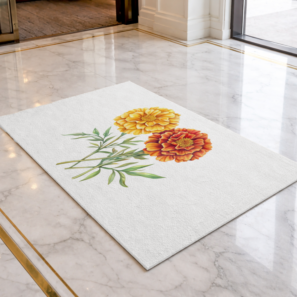 Botanical Yellow Orange Marigold Doormat