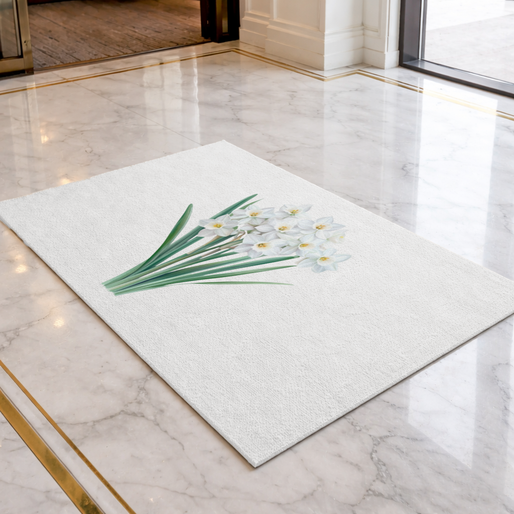 White Daffodil Bouquet Botanical Doormat