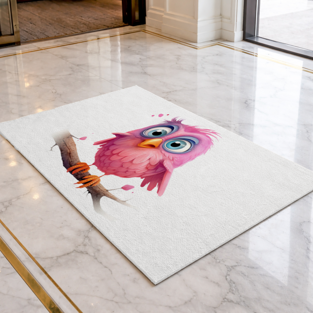Cute Pink Bird with Large Blue Eyes Doormat
