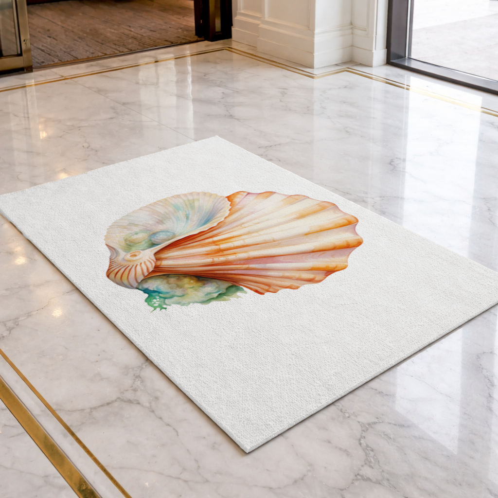 Iridescent Pearls in Orange Scallop Seashell Doormat