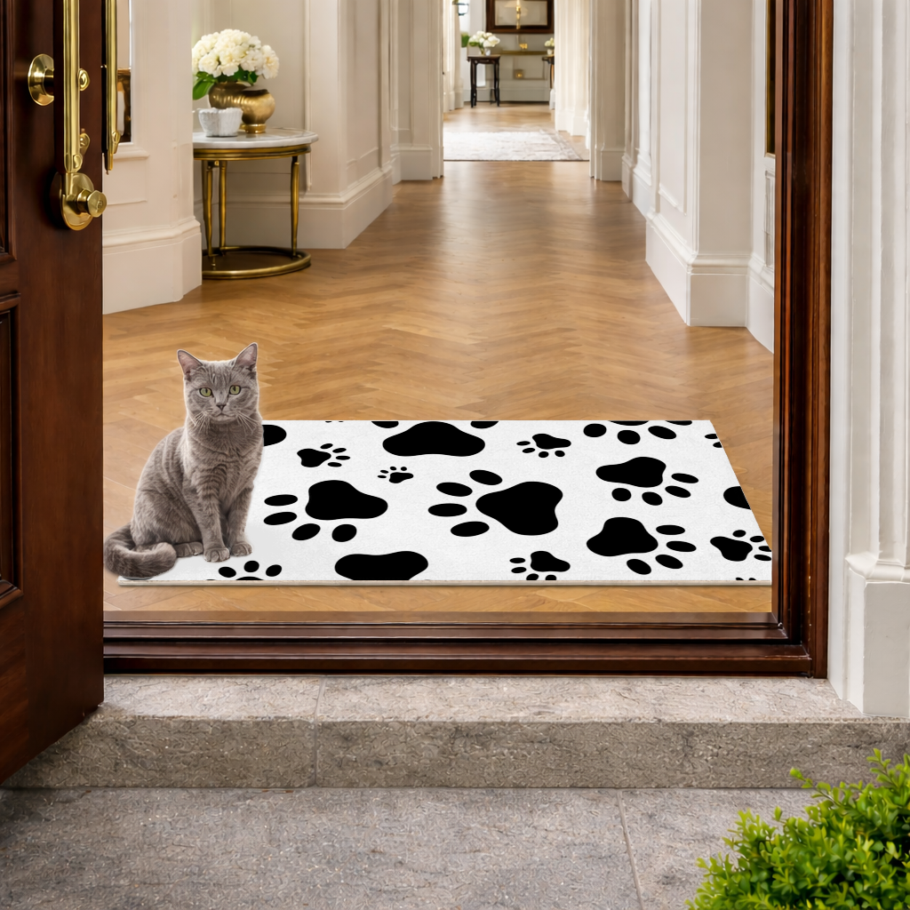 Black and White Paw Pattern Design Doormat