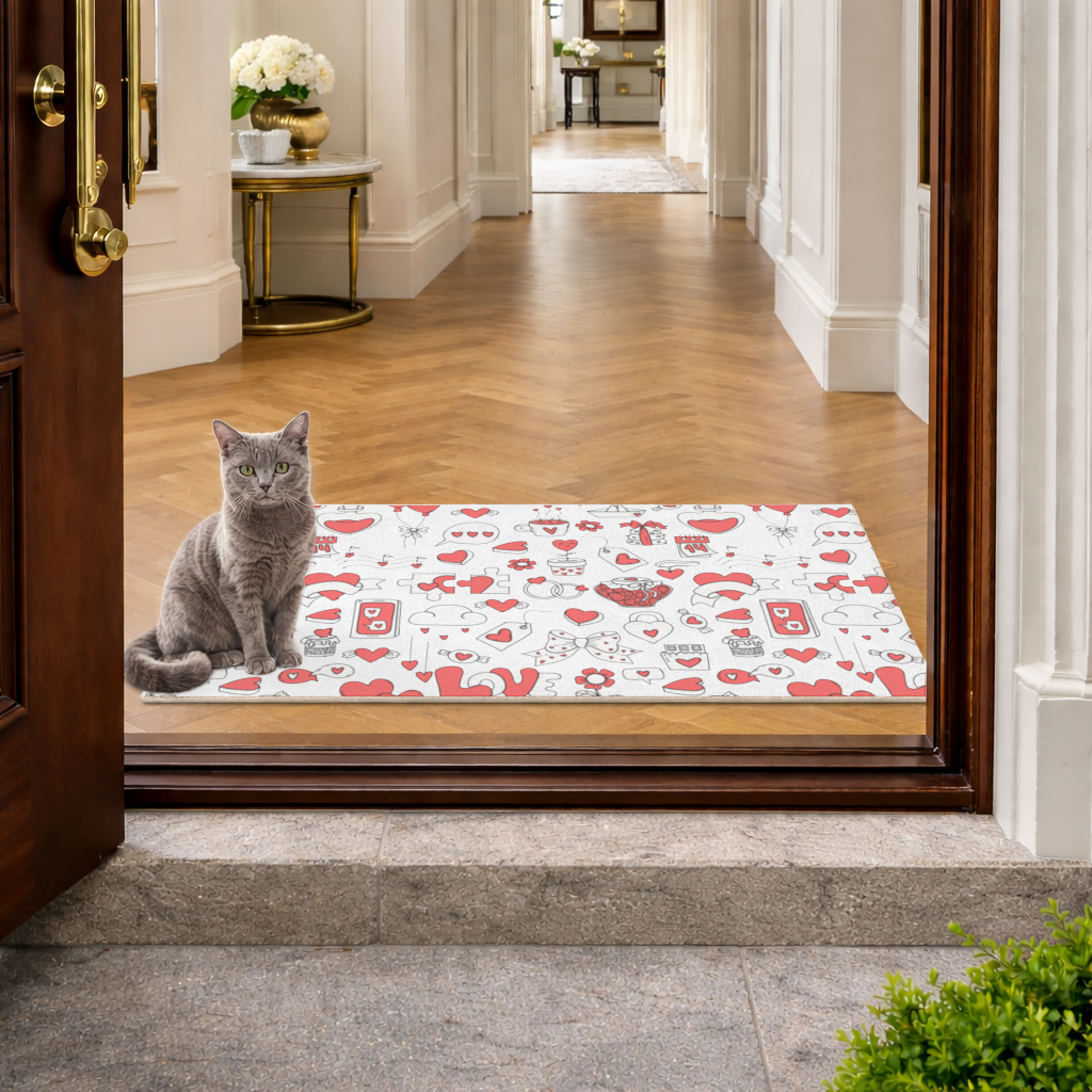 Valentines Day Doodle Love Heart Pattern Cute Design Doormat