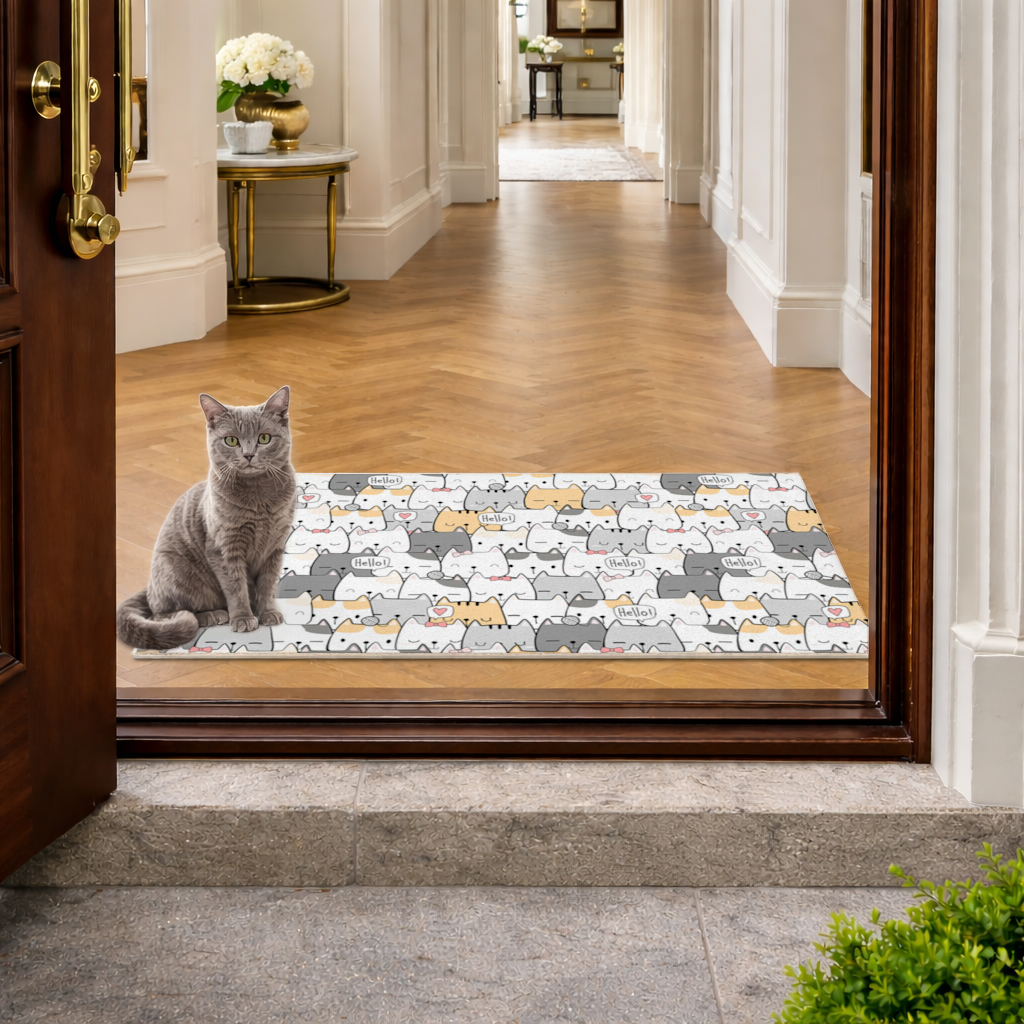 Cute Cartoon Cats Pattern with Speech Bubbles Doormat