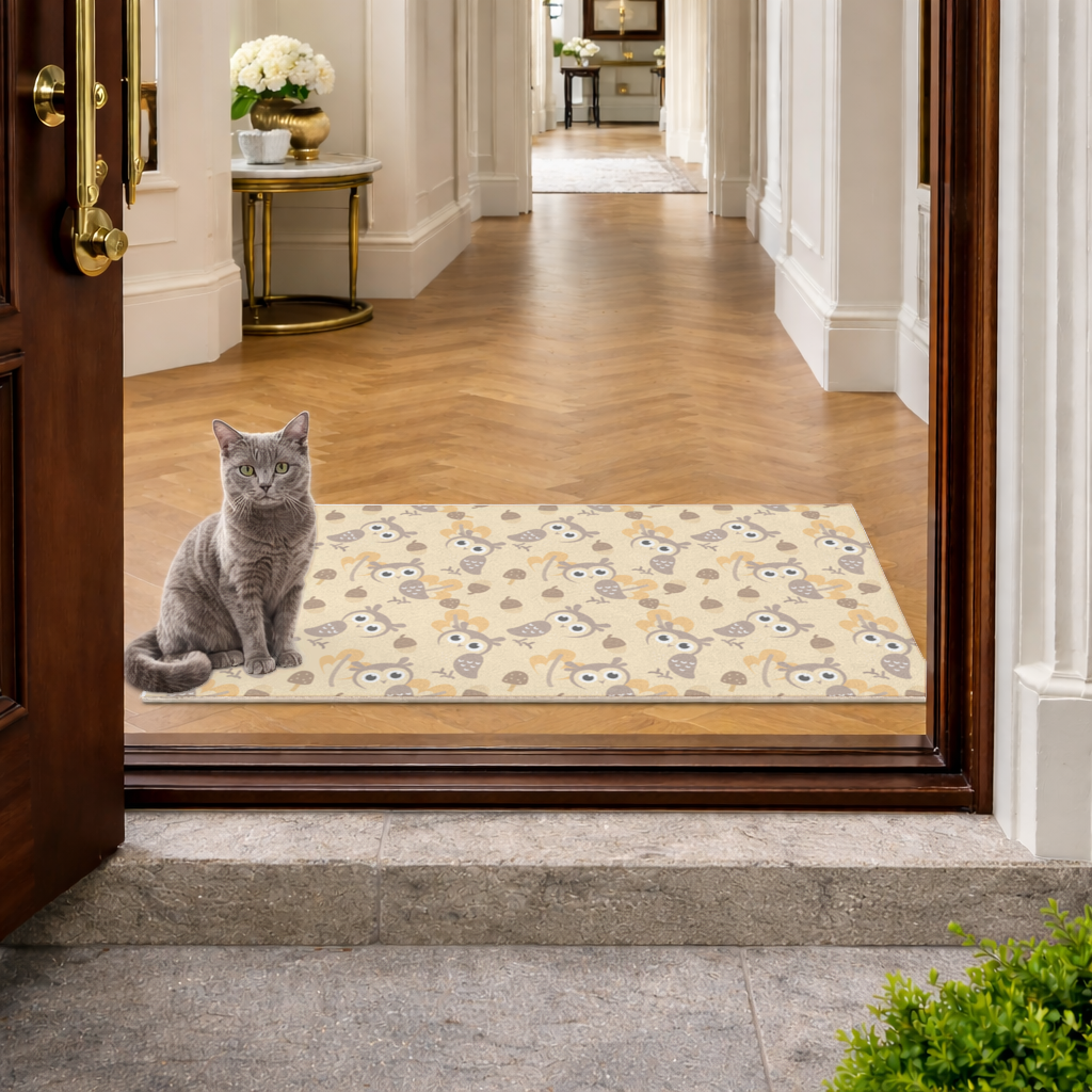 Cute Owl and Acorn Autumn Seamless Pattern Doormat