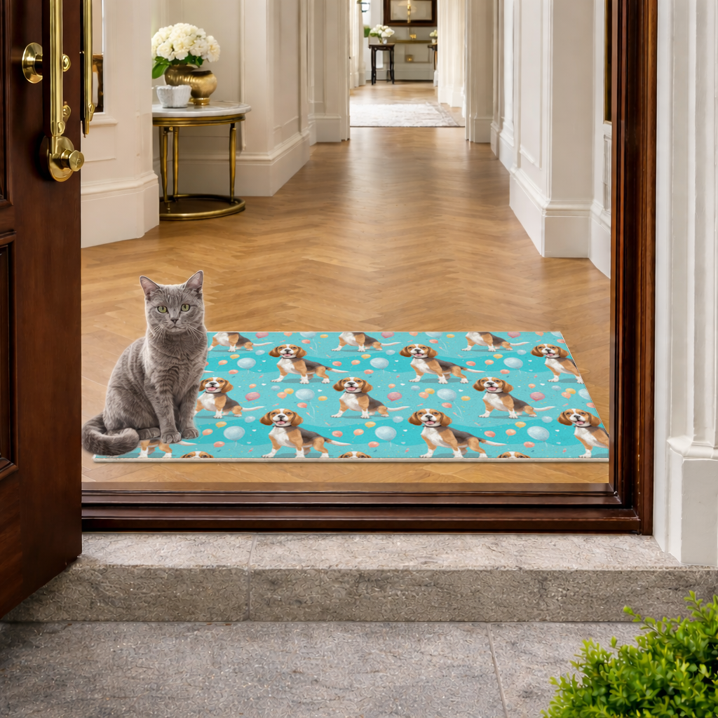 Cute Beagle Dog and Colorful Balloons Seamless Pattern Doormat
