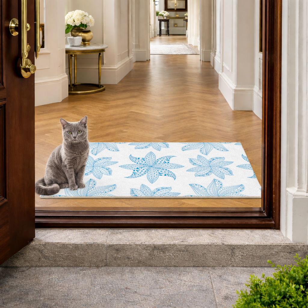 Blue Mandala Floral and Leaf Zentangle Pattern Doormat